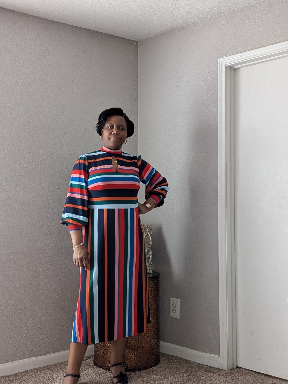 Eloquii Multicolor Striped Midi Dress with Keyhole